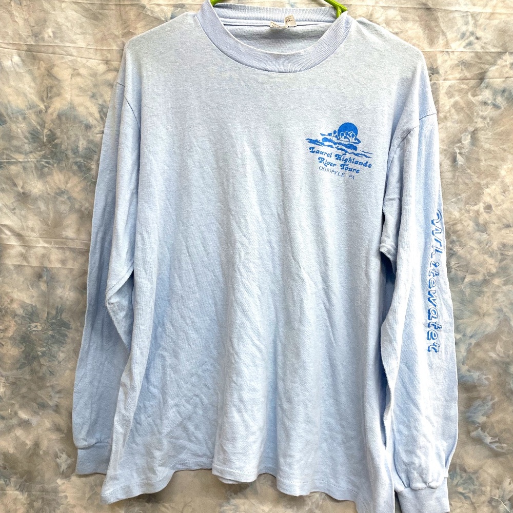VTG Long Sleeve Tee Size L Light Blue Laurel Highlands River Tours Ohiopyle PA